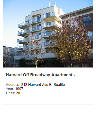 Photo of Harvard Off Broadway Apartments. Address: 212 Harvard Ave E, Seattle. Year: 1997. Units: 20.