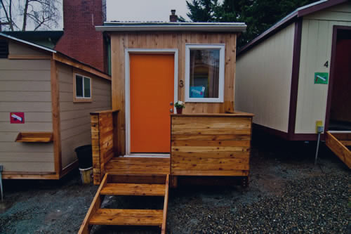 Photo of a tiny house community that provides housing for homeless.