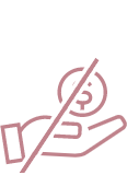 Icon of a hand holding a dollar-sign with a slash through it.
