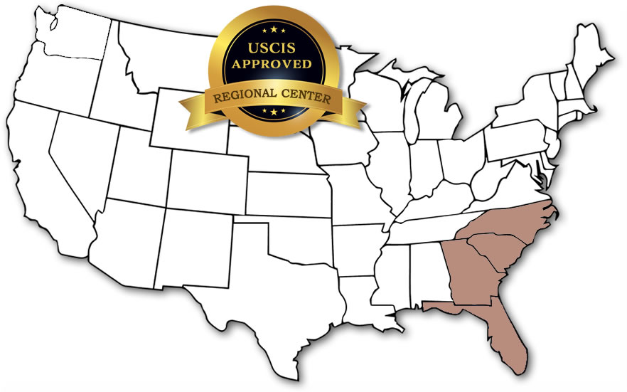 USA map with the states Florida, Georgia, North Carolina, and South Carolina highlighted