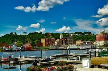 EB-5 Regional Center in Iowa. Photo of town on the water of Dubuque, Iowa.