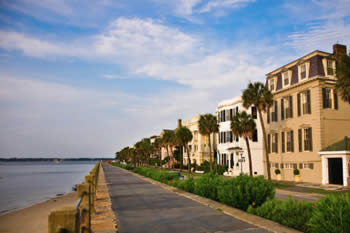 EB-5 Regional Center in South Carolina. Photo of a long stretch of townhomes along the water, Charleston, South Carolina.